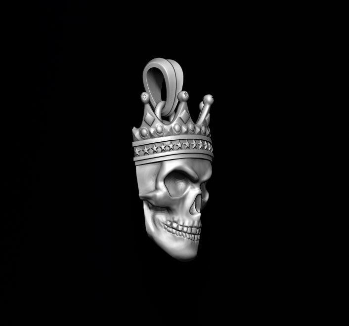 Skull with crown pendant  3D print model_7