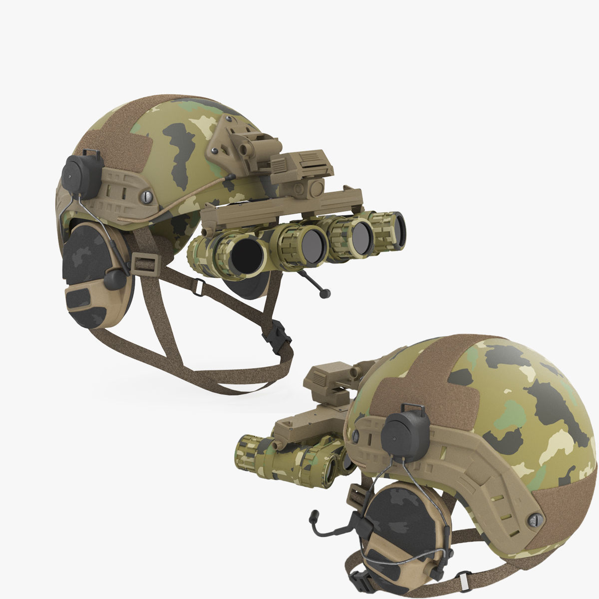 Tactical Ballistic Helmet Digital Woodland Camo with Fur 3D model_10