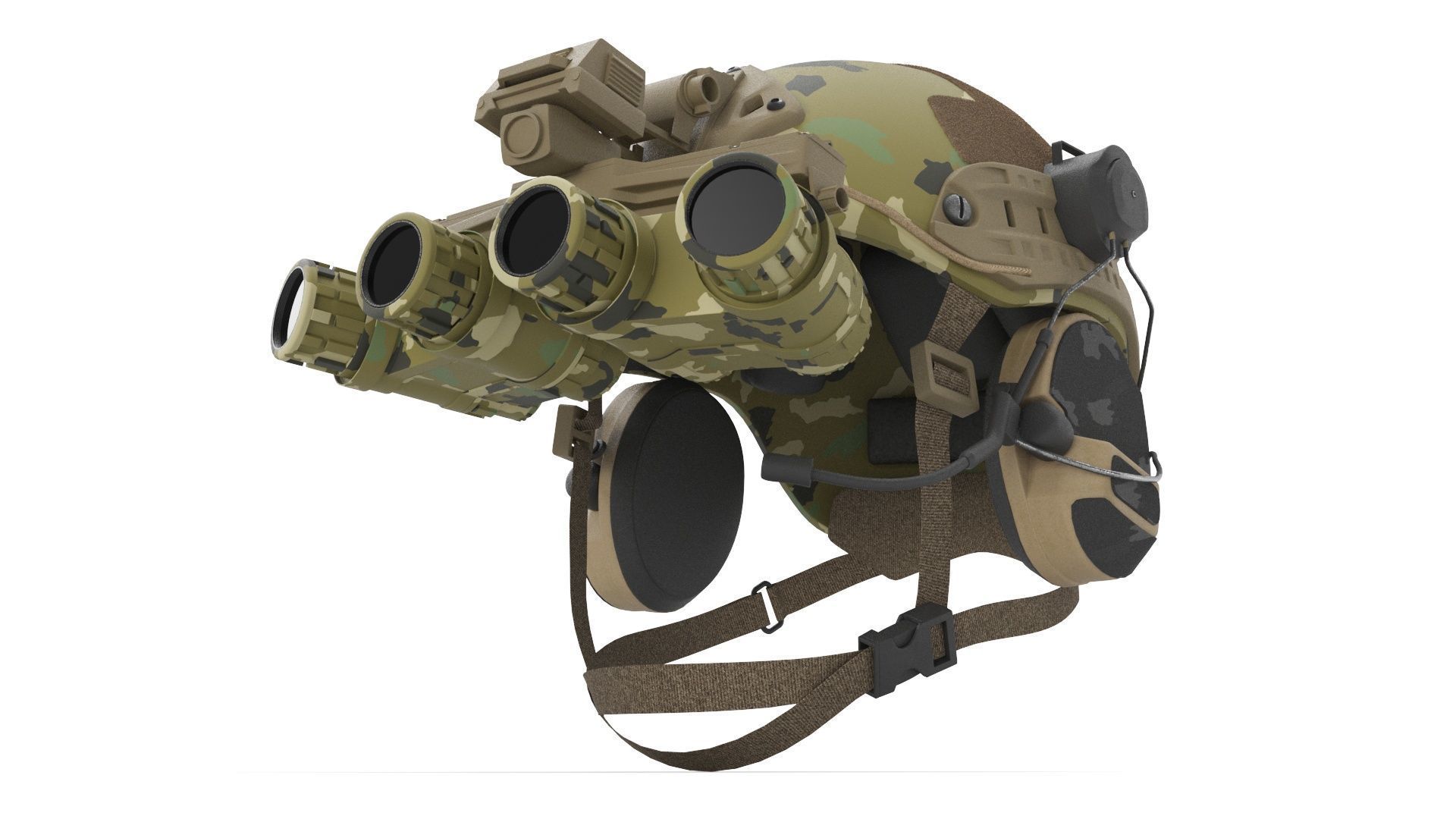 Tactical Ballistic Helmet Digital Woodland Camo with Fur 3D model_11