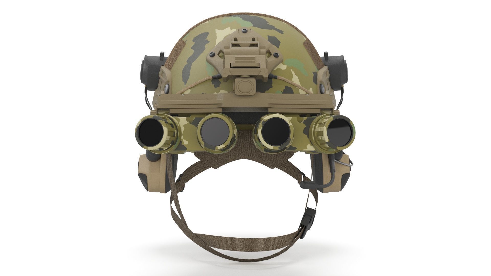 Tactical Ballistic Helmet Digital Woodland Camo with Fur 3D model_3