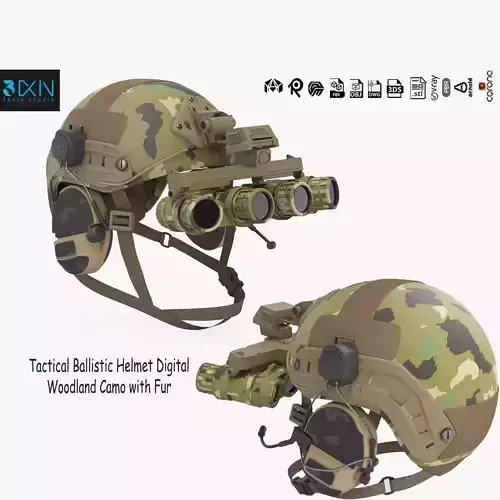 Tactical Ballistic Helmet Digital Woodland Camo with Fur