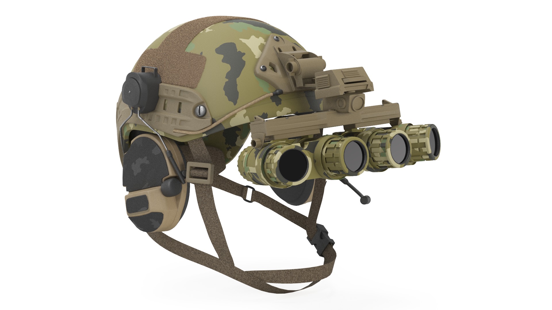 Tactical Ballistic Helmet Digital Woodland Camo with Fur 3D model_1