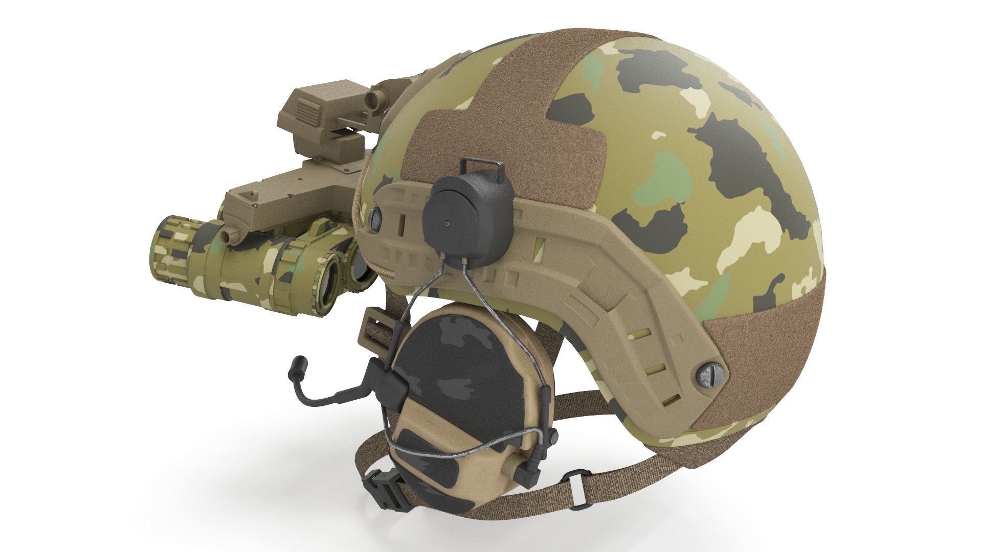 Tactical Ballistic Helmet Digital Woodland Camo with Fur 3D model_5