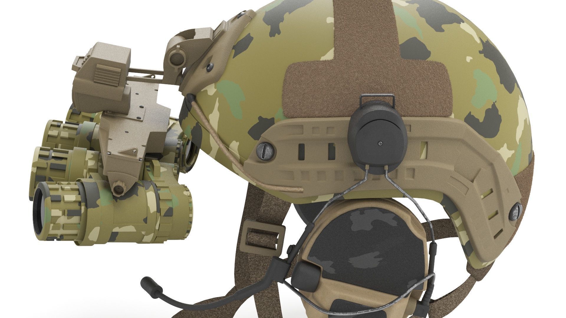 Tactical Ballistic Helmet Digital Woodland Camo with Fur 3D model_13