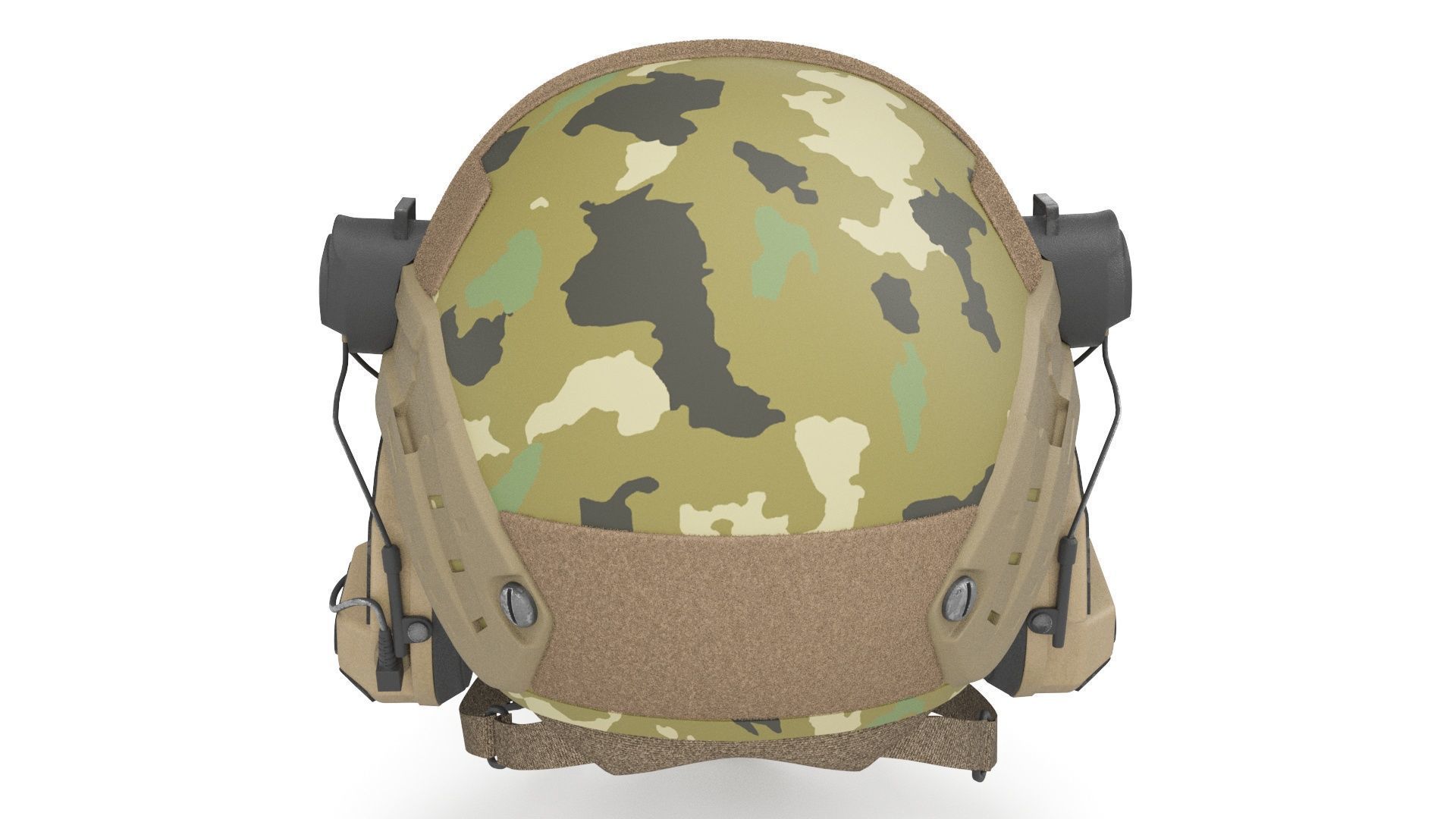 Tactical Ballistic Helmet Digital Woodland Camo with Fur 3D model_15