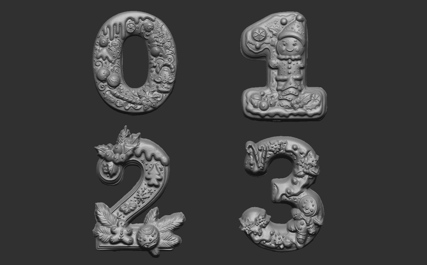 christmas decor 0 to 3 numbers  3D print model_7