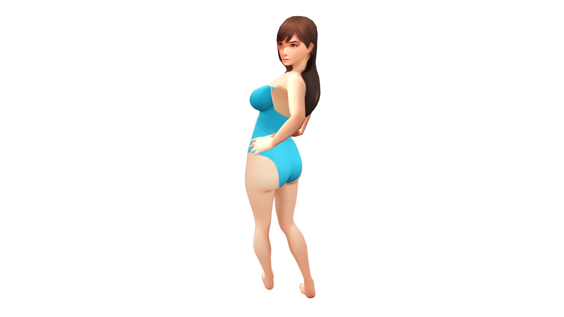 Female Teen Asian Blue Swimsuit Low-poly 3D model_2