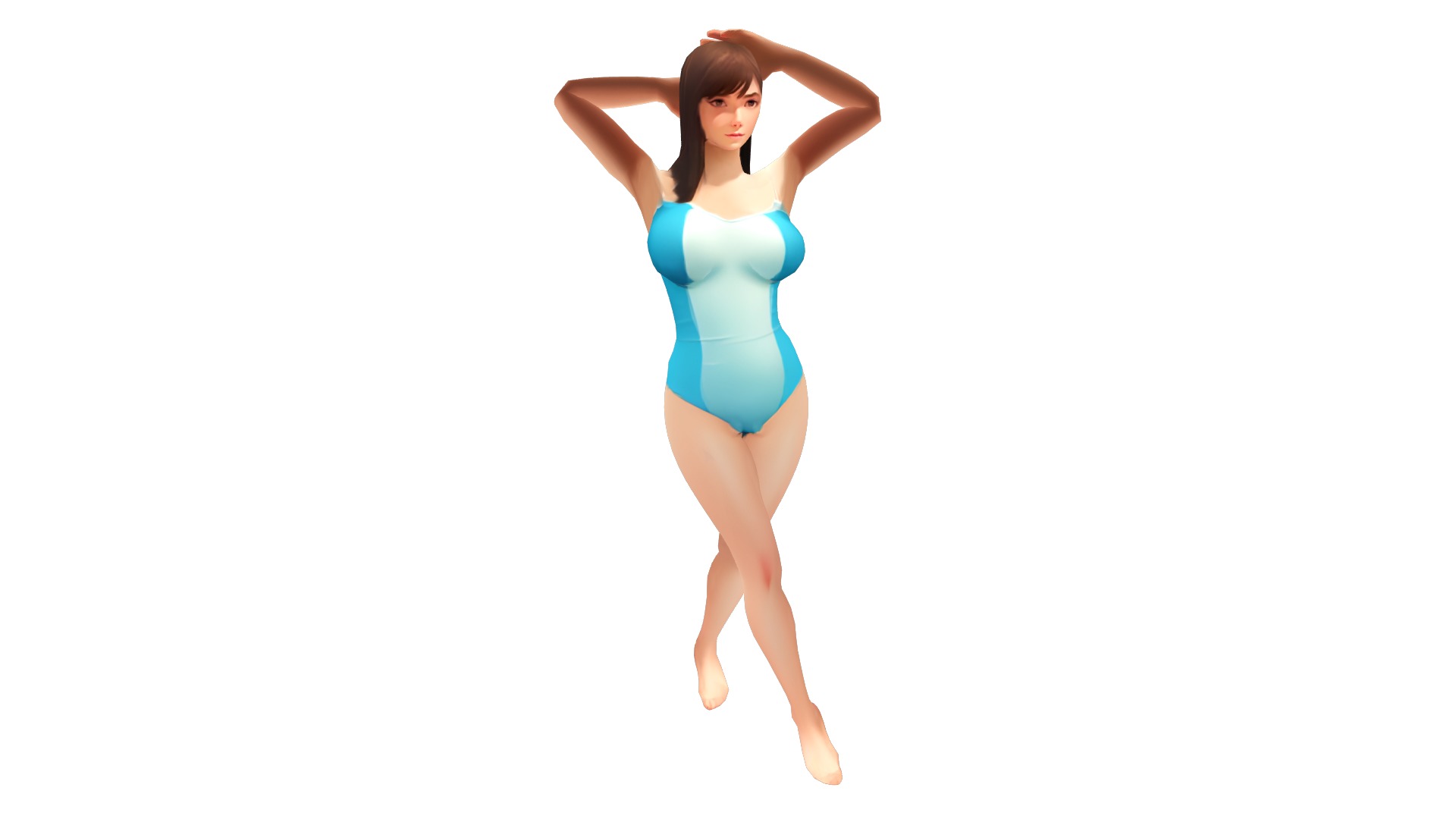 Female Teen Asian Blue Swimsuit Low-poly 3D model_7