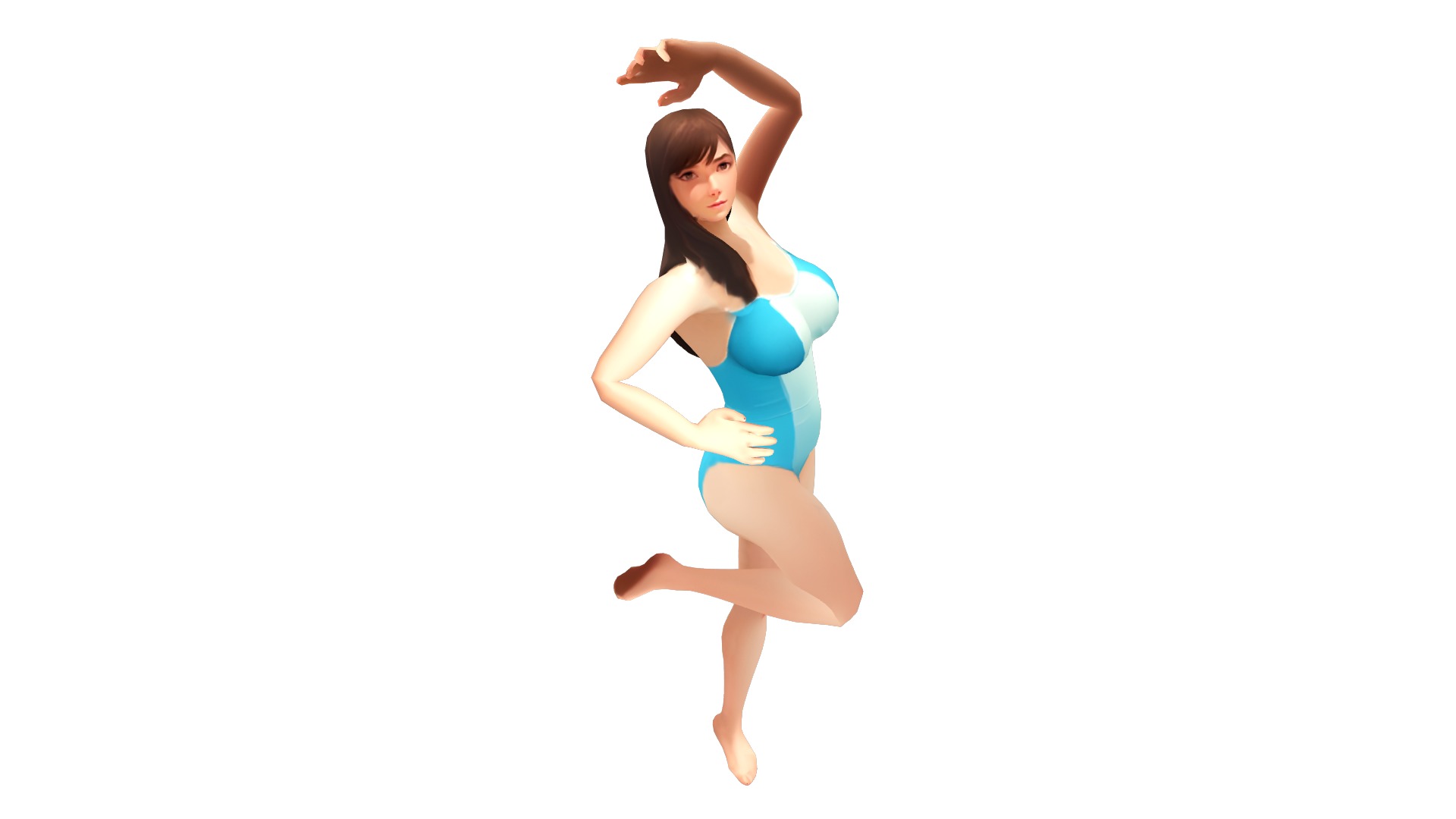 Female Teen Asian Blue Swimsuit Low-poly 3D model_5