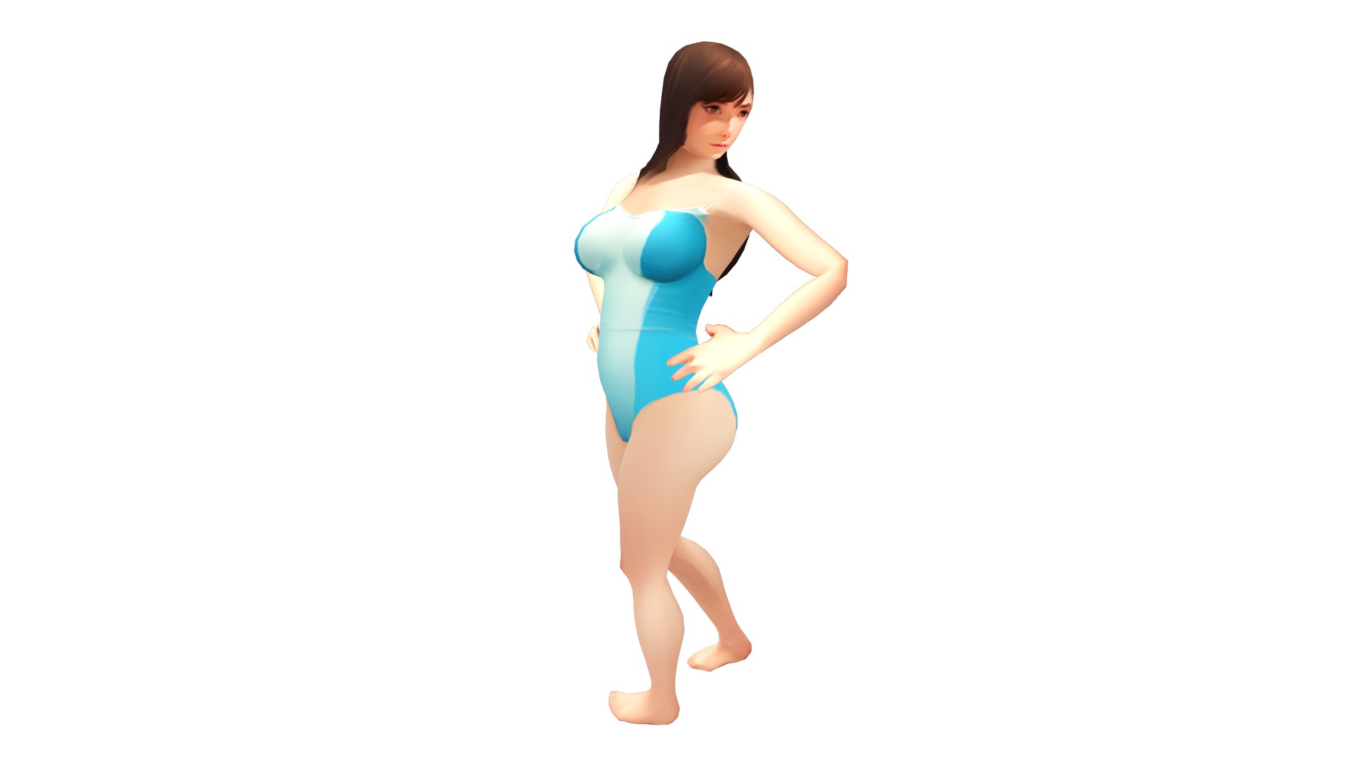 Female Teen Asian Blue Swimsuit Low-poly 3D model_1