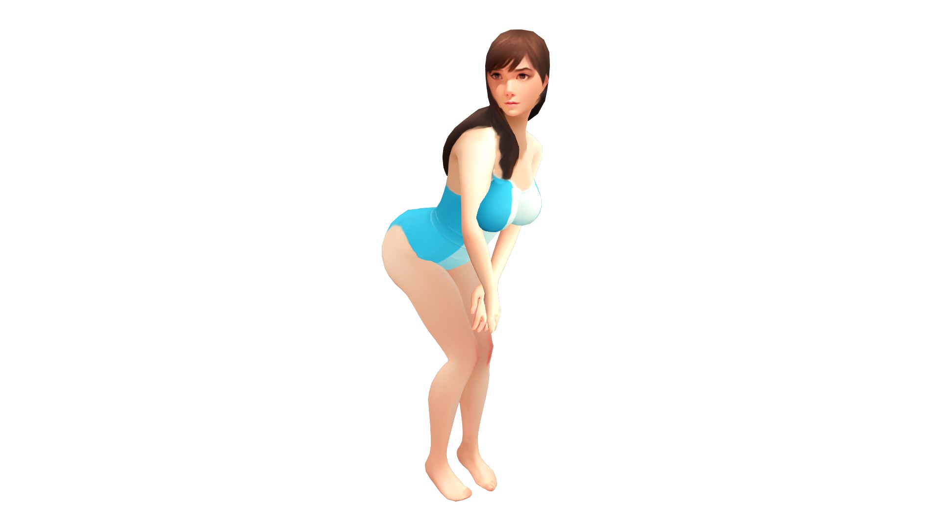 Female Teen Asian Blue Swimsuit Low-poly 3D model_3