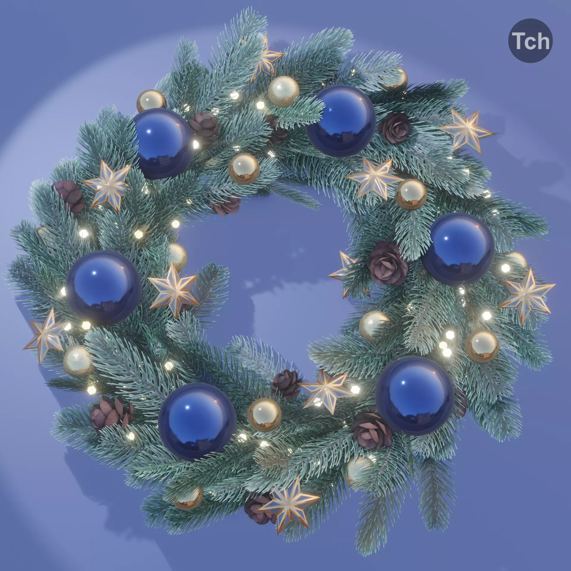 Christmas wreath in classic style Low-poly 3D model_0