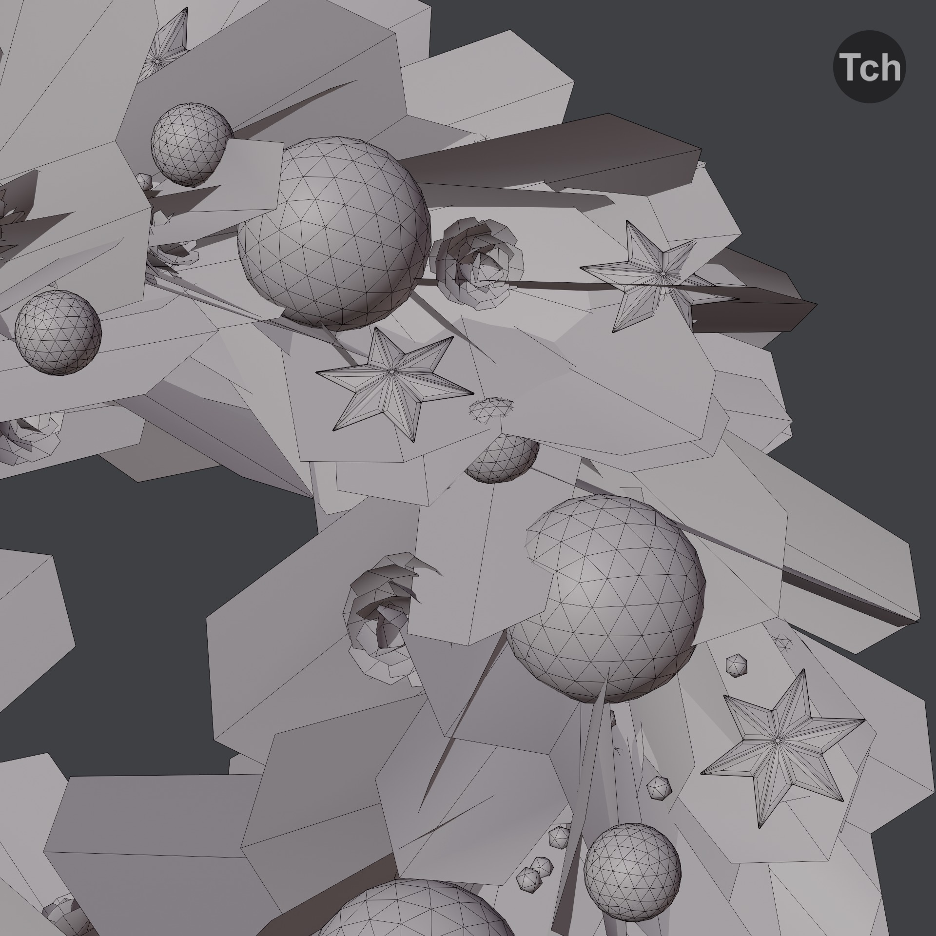 Christmas wreath in classic style Low-poly 3D model_7