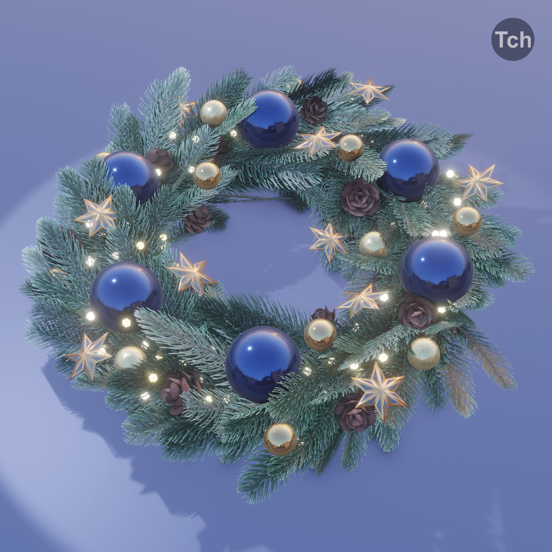 Christmas wreath in classic style Low-poly 3D model_4