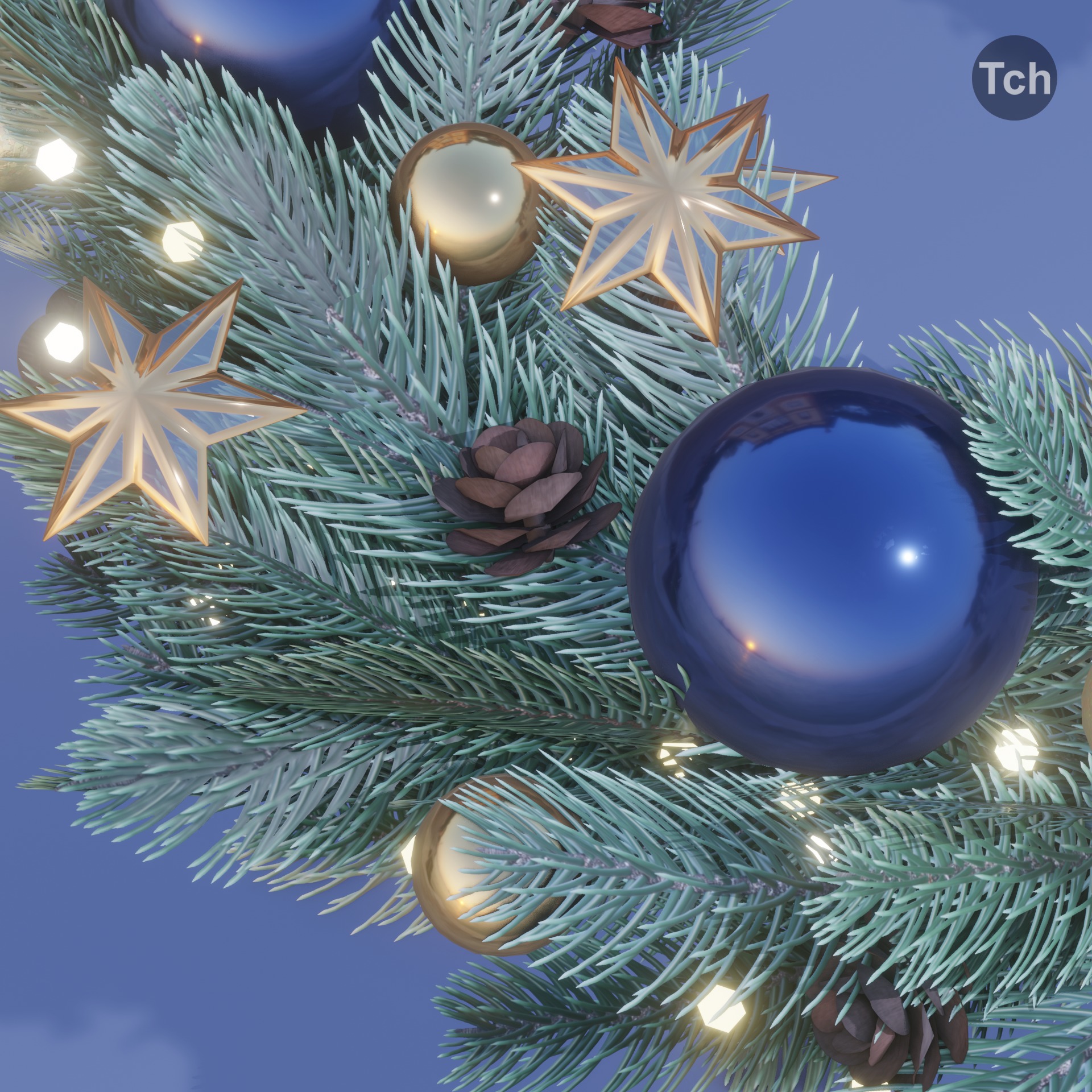 Christmas wreath in classic style Low-poly 3D model_8