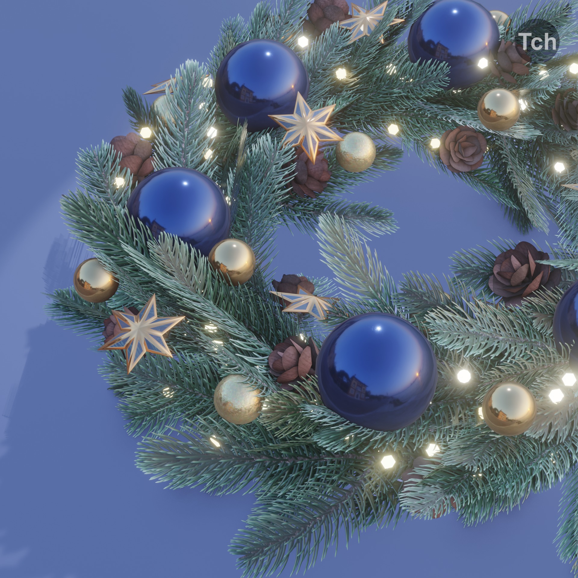 Christmas wreath in classic style Low-poly 3D model_5