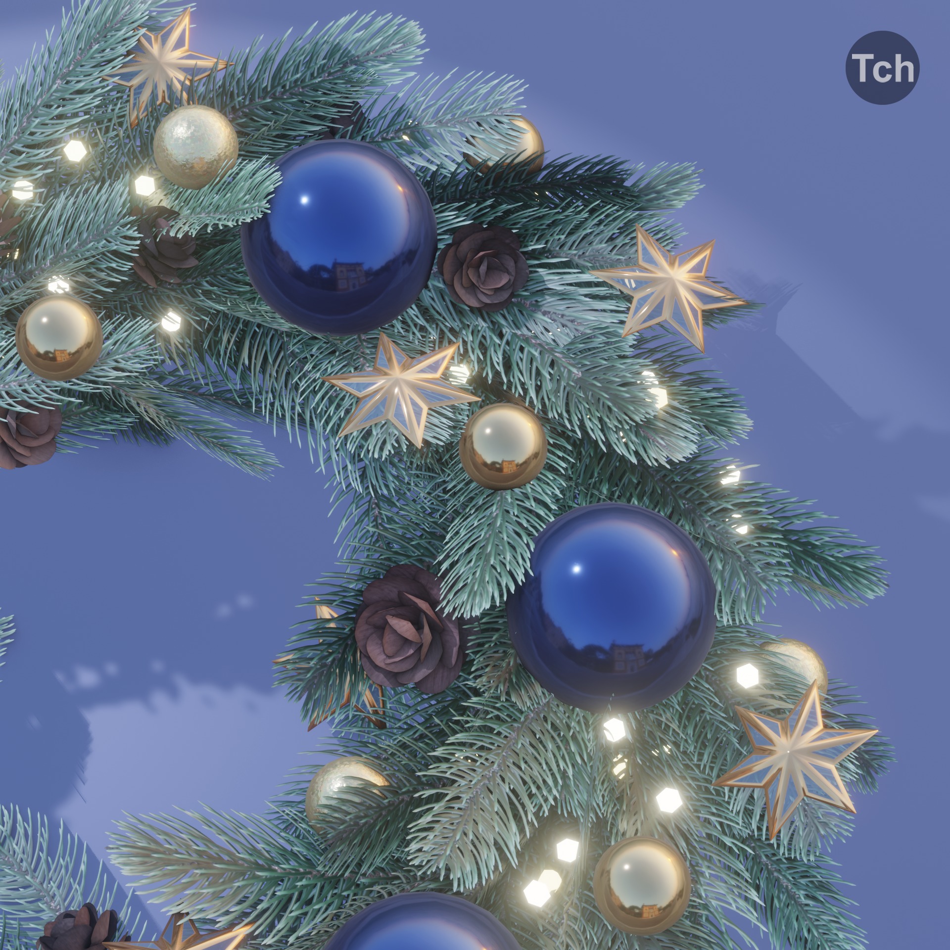 Christmas wreath in classic style Low-poly 3D model_6
