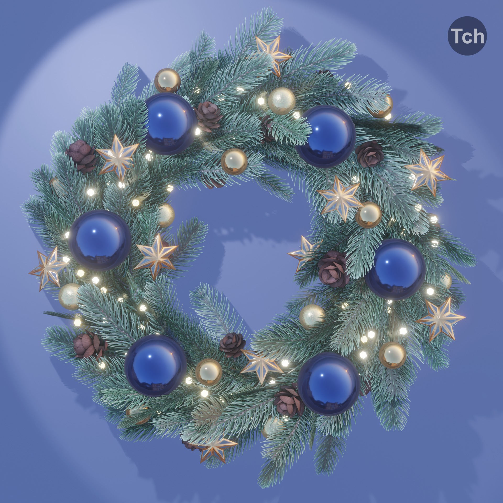 Christmas wreath in classic style Low-poly 3D model_2