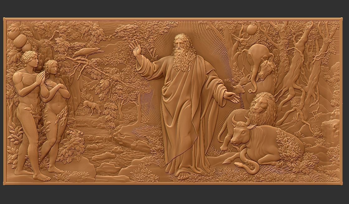 Paradise Adam and Eve with God 3D print model_6