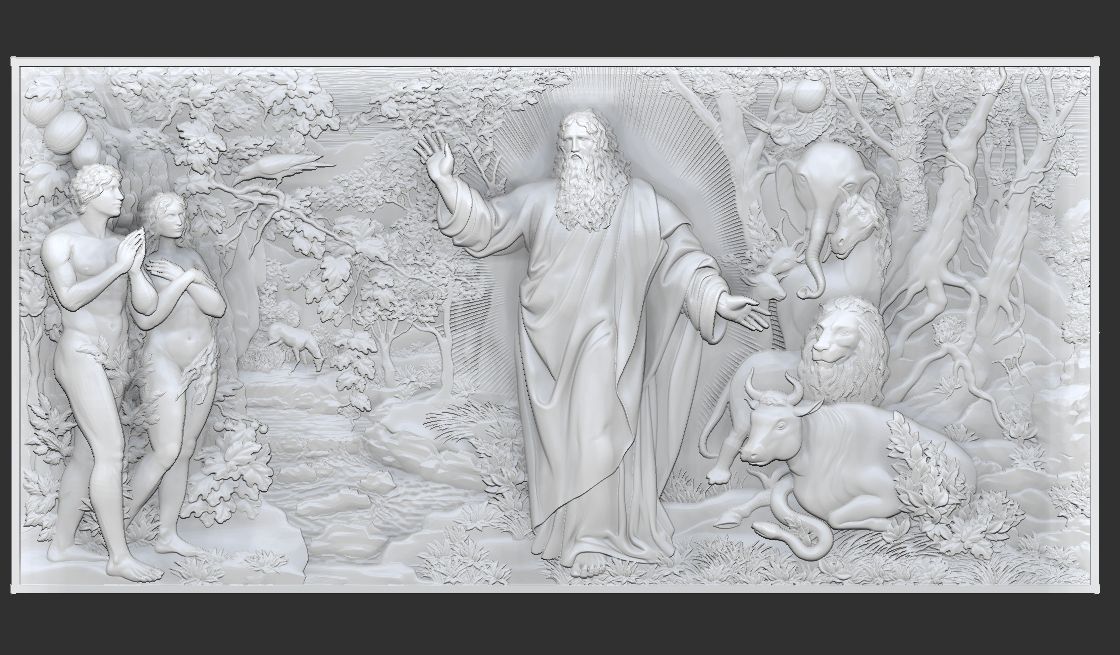 Paradise Adam and Eve with God 3D print model_10