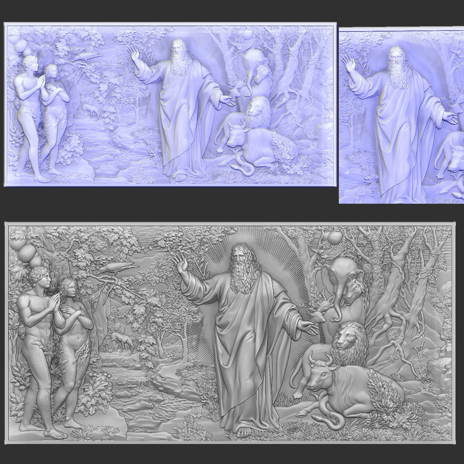 Paradise Adam and Eve with God 3D print model_1