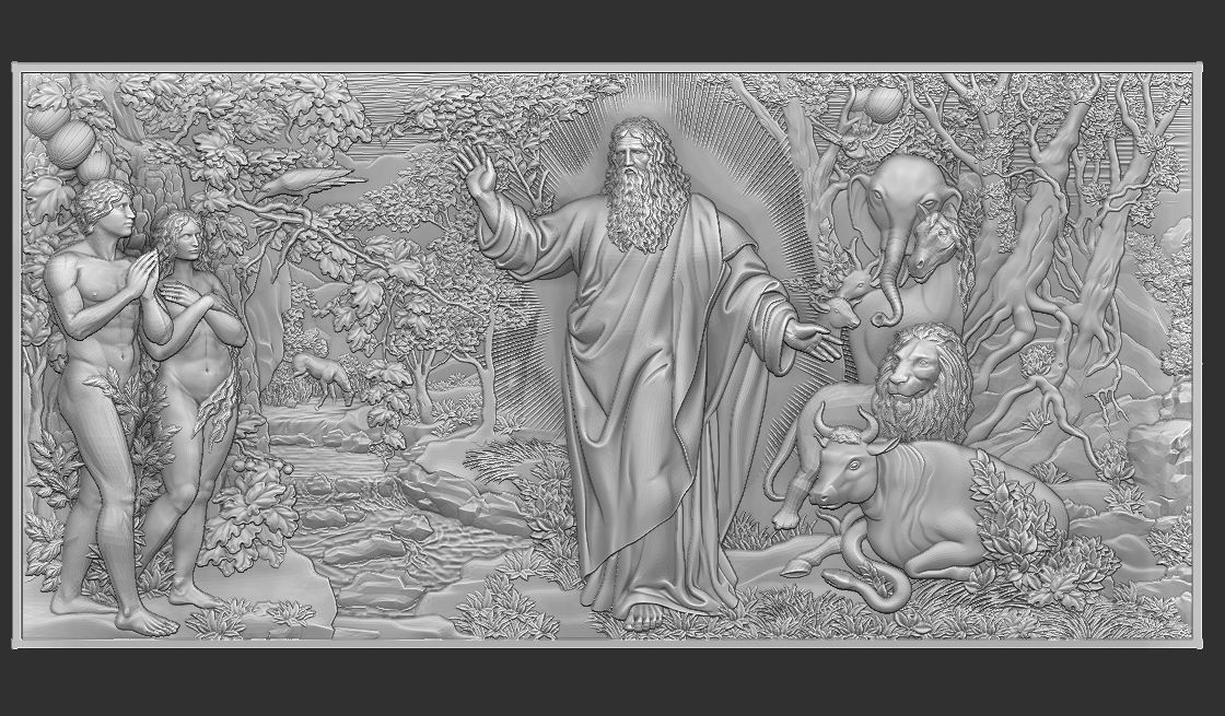 Paradise Adam and Eve with God 3D print model_8