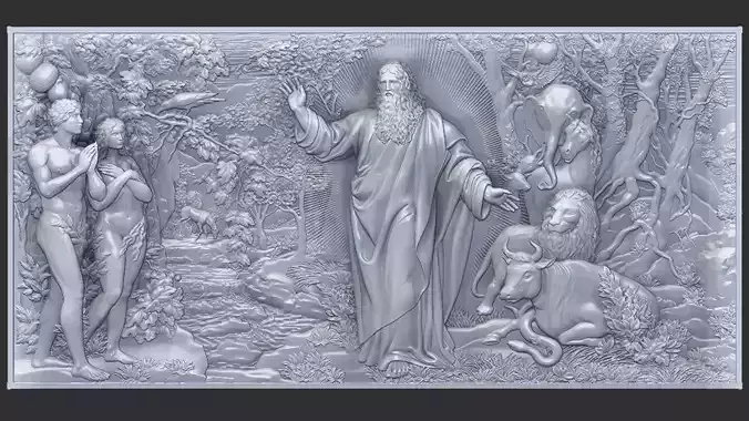 Paradise Adam and Eve with God 3D print model