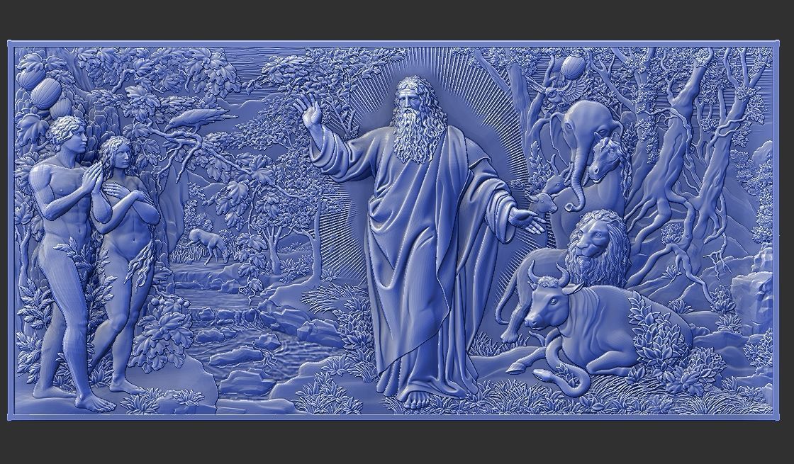 Paradise Adam and Eve with God 3D print model_13