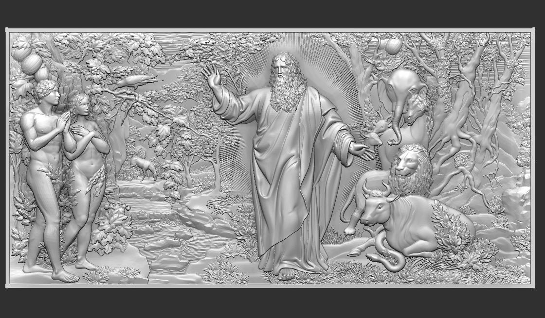 Paradise Adam and Eve with God 3D print model_9