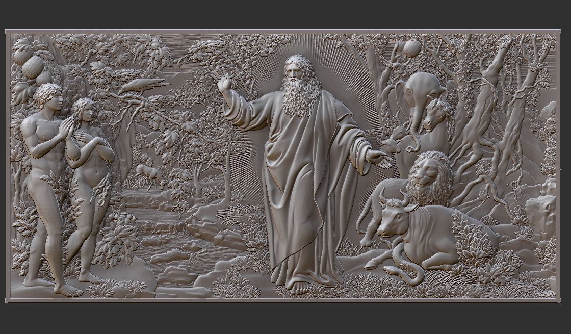 Paradise Adam and Eve with God 3D print model_12