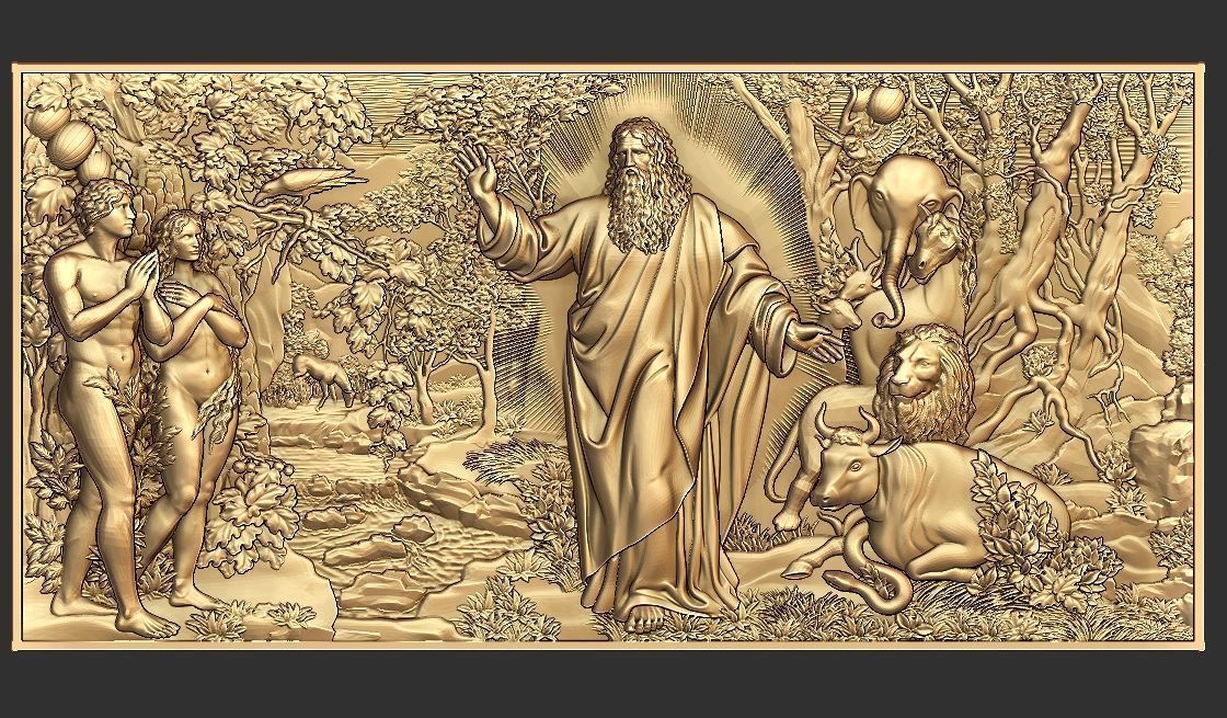 Paradise Adam and Eve with God 3D print model_7