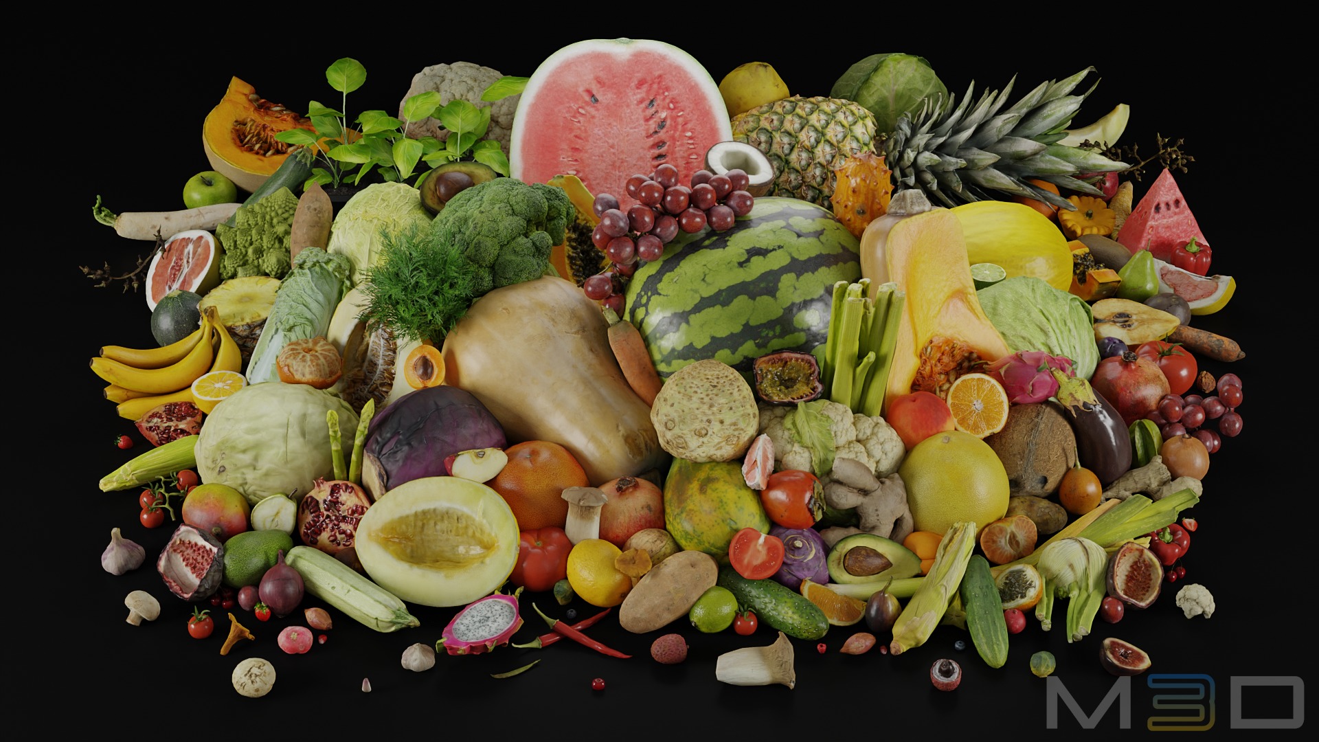 Fruit and Vegetable BUNDLE Low-poly 3D model_0