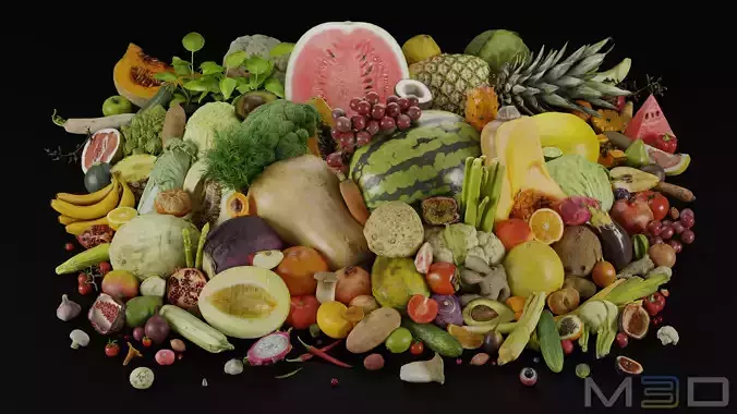 Fruit and Vegetable BUNDLE Low-poly 3D model