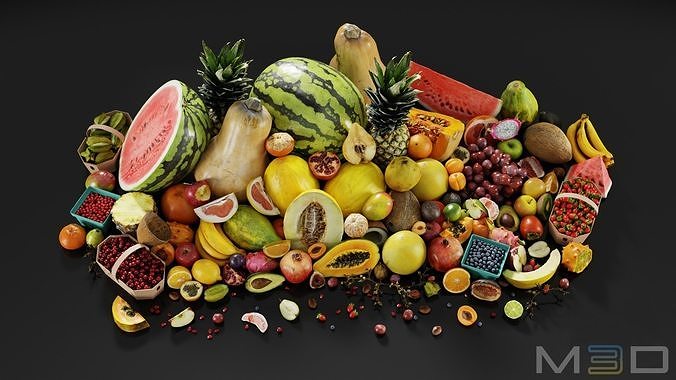 Fruit and Vegetable BUNDLE Low-poly 3D model 3
