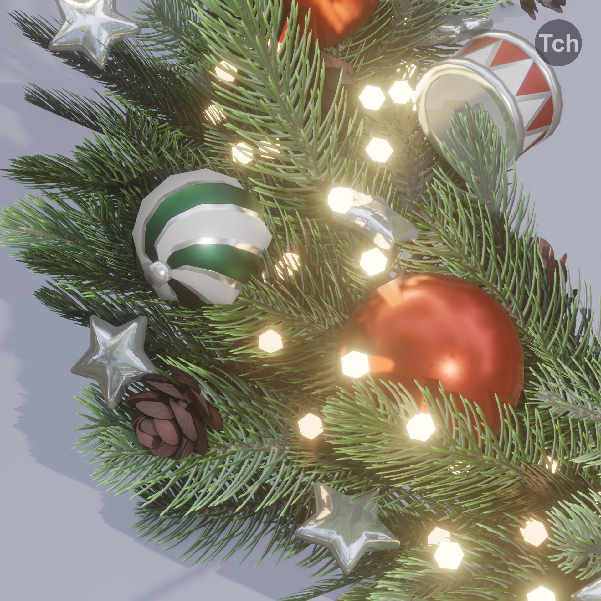 Christmas wreath in old style Low-poly 3D model_8
