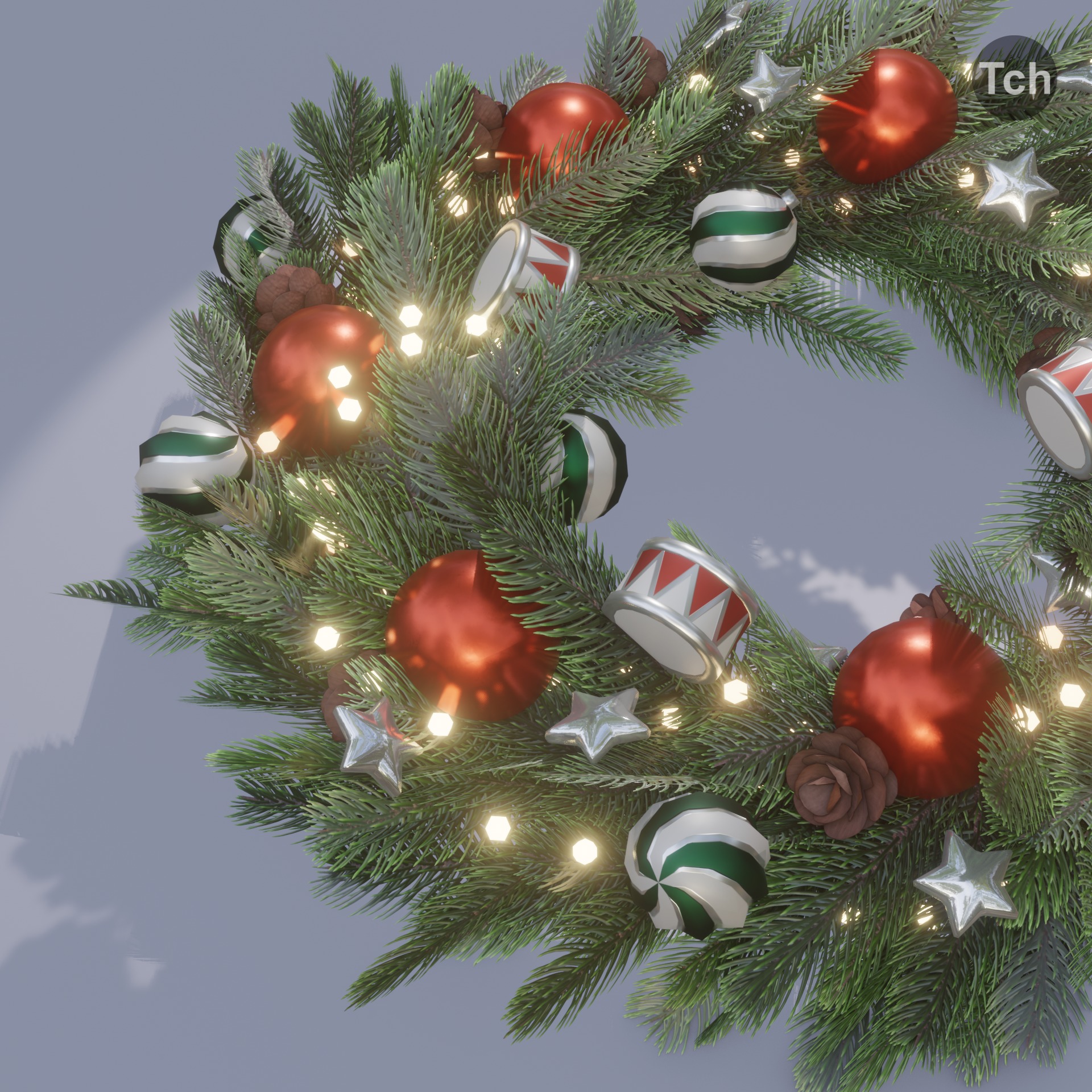 Christmas wreath in old style Low-poly 3D model_5