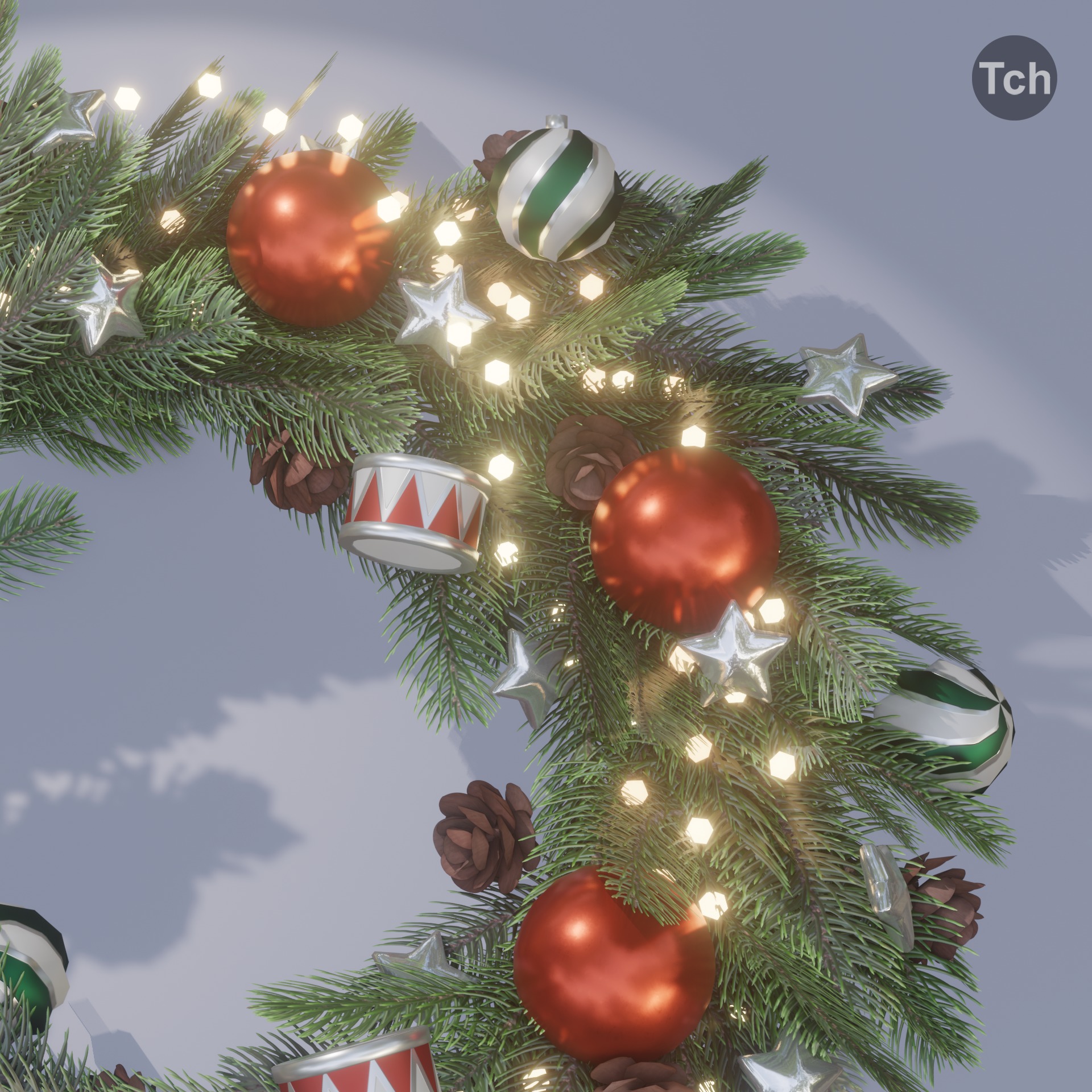 Christmas wreath in old style Low-poly 3D model_6