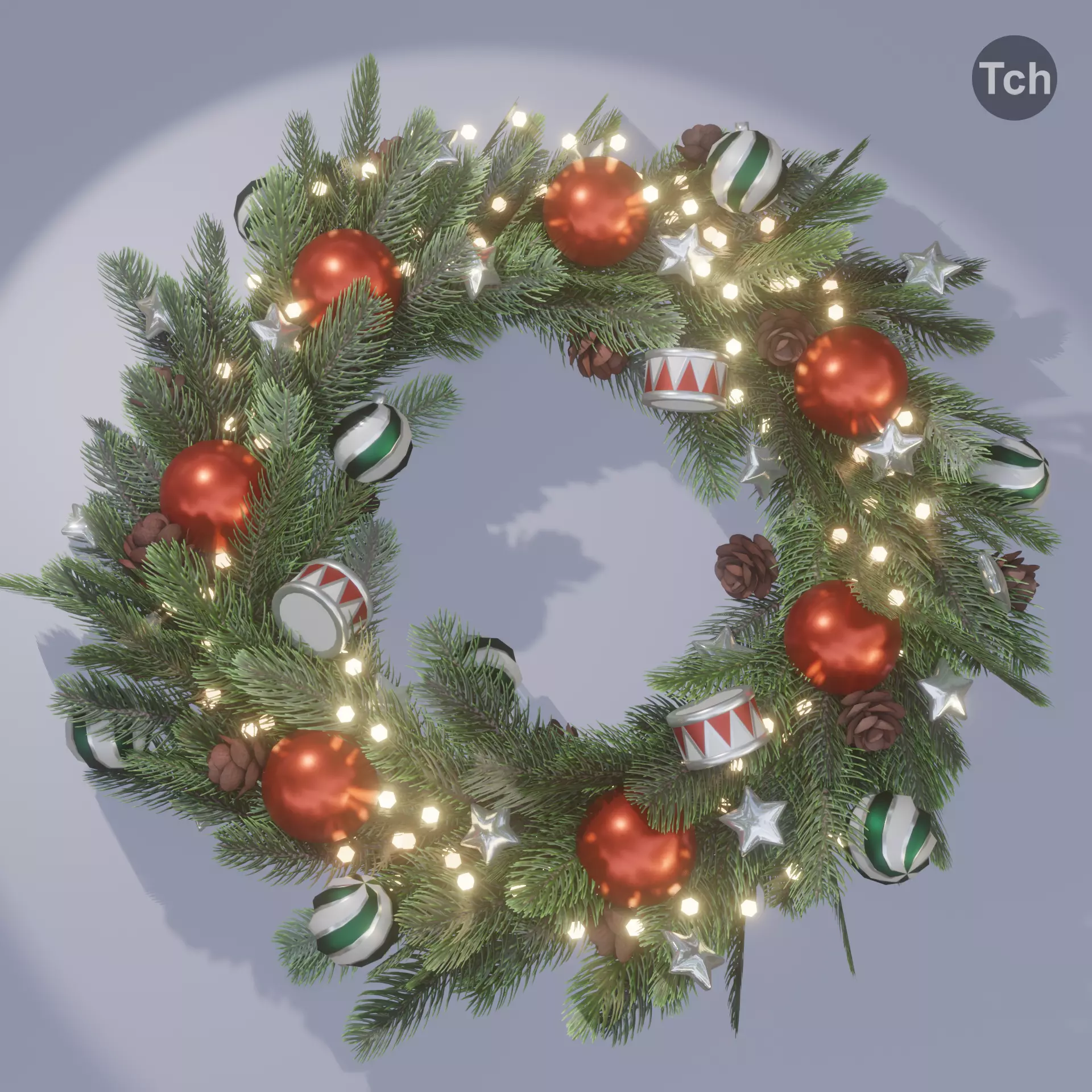 Christmas wreath in old style Low-poly 3D model_0