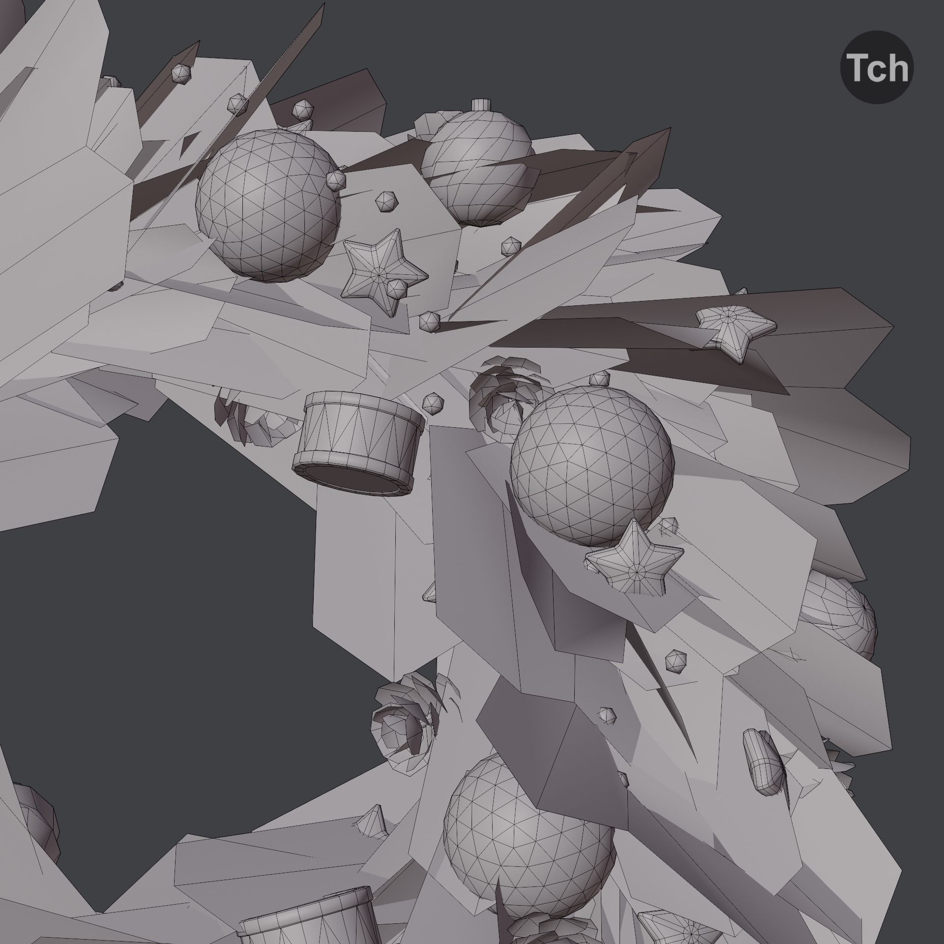 Christmas wreath in old style Low-poly 3D model_7