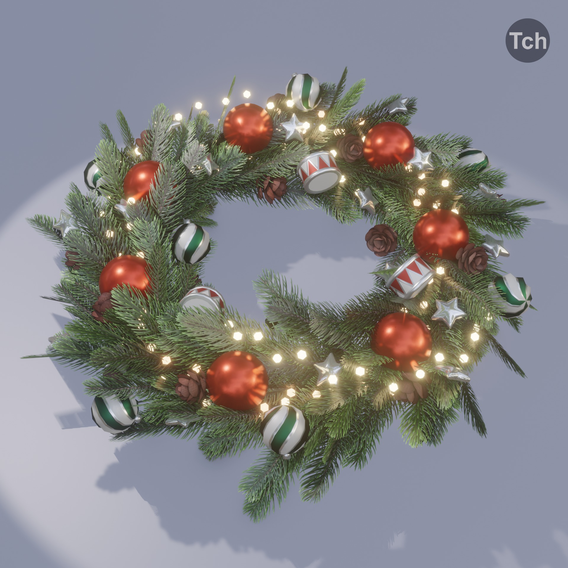 Christmas wreath in old style Low-poly 3D model_4