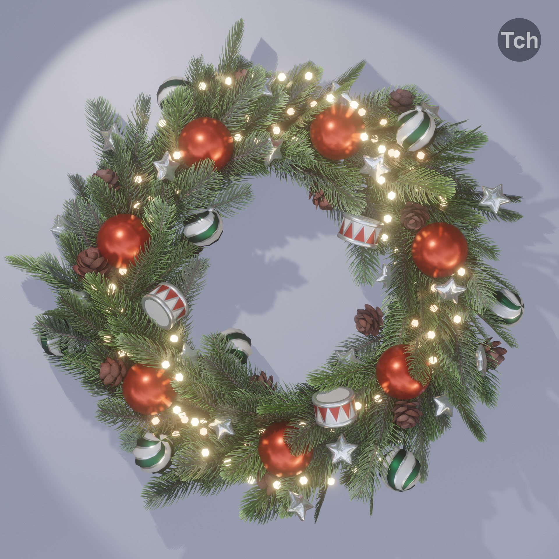 Christmas wreath in old style Low-poly 3D model_2