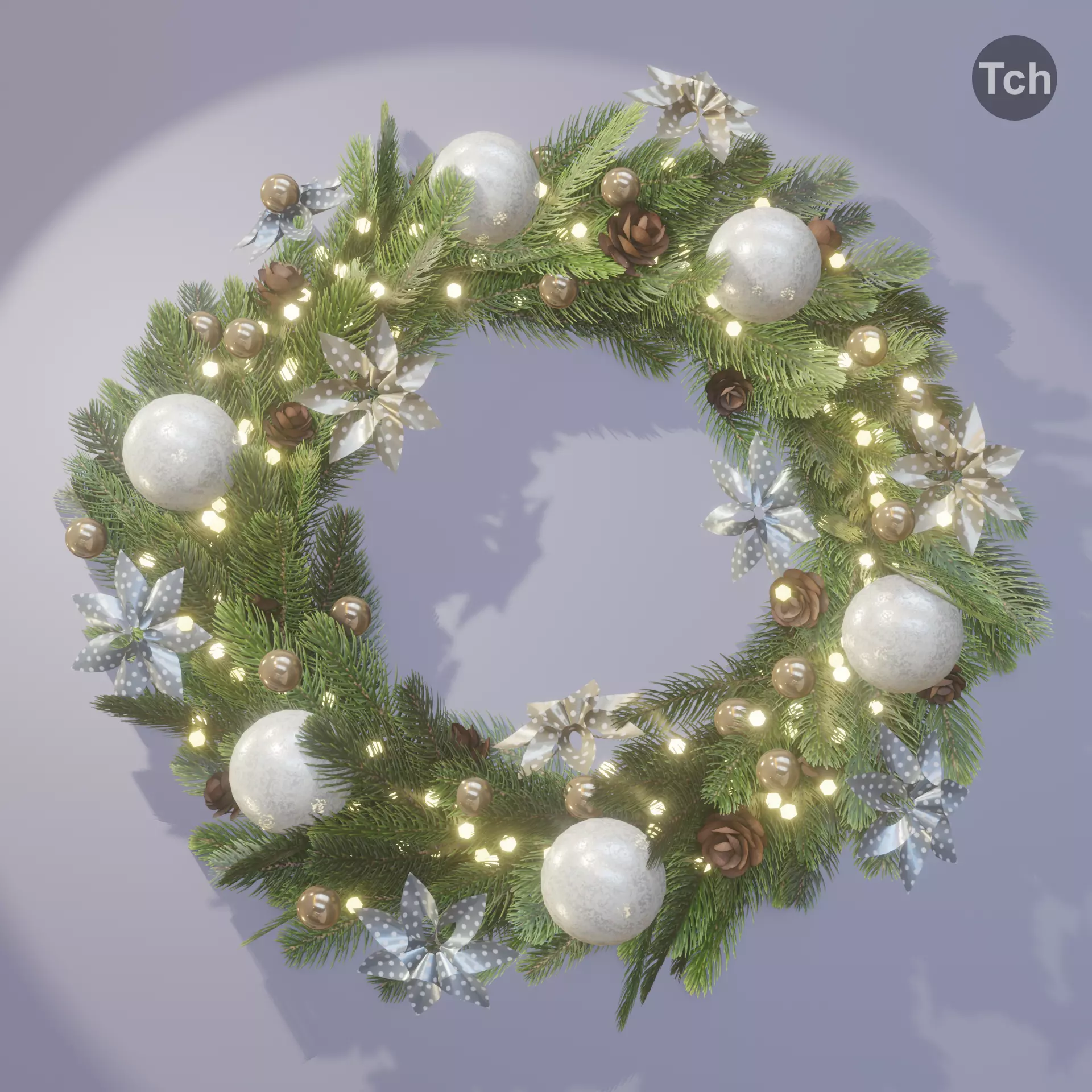 Christmas wreath in scandi style Low-poly 3D model