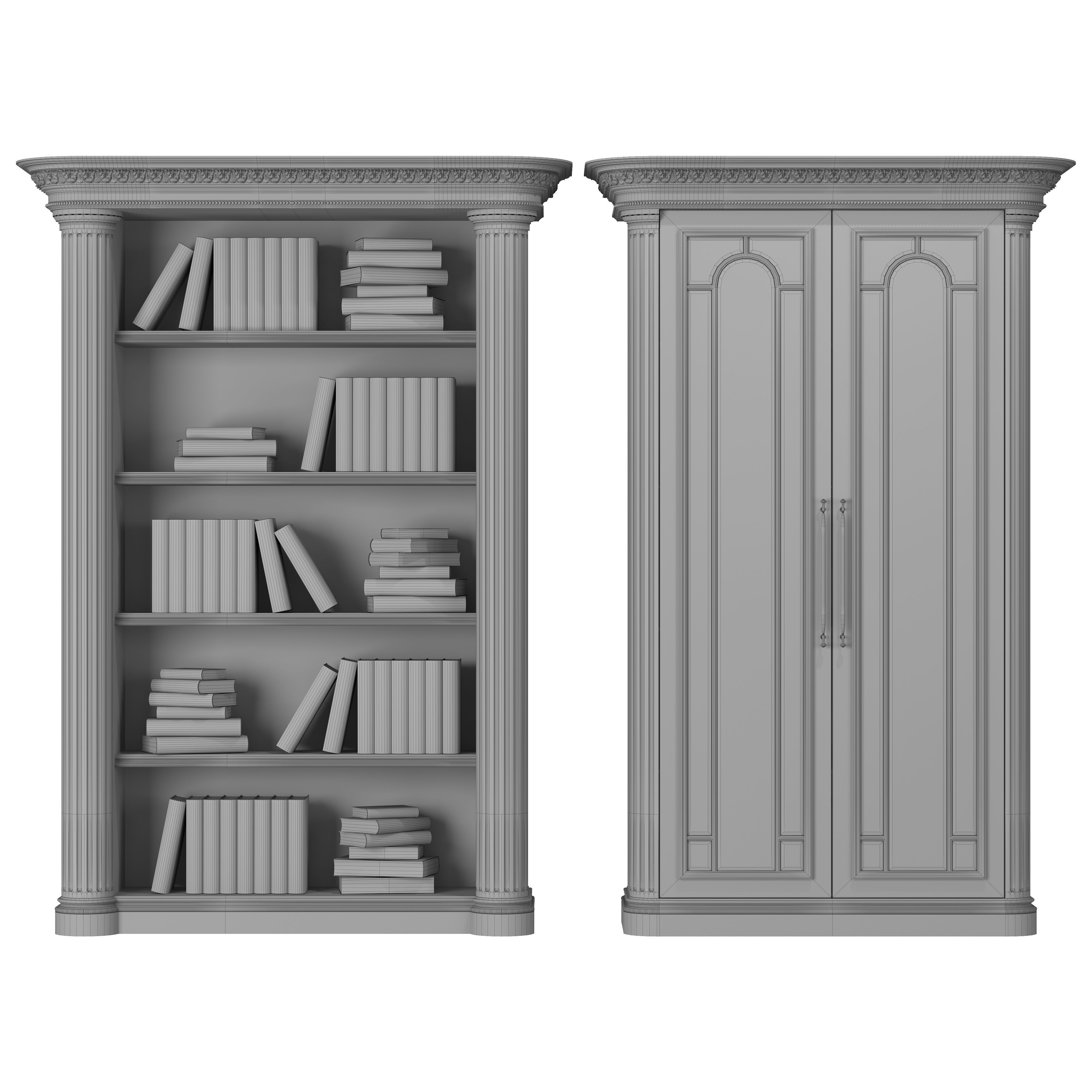 blk wood classical bookcase art 008 3D model_1