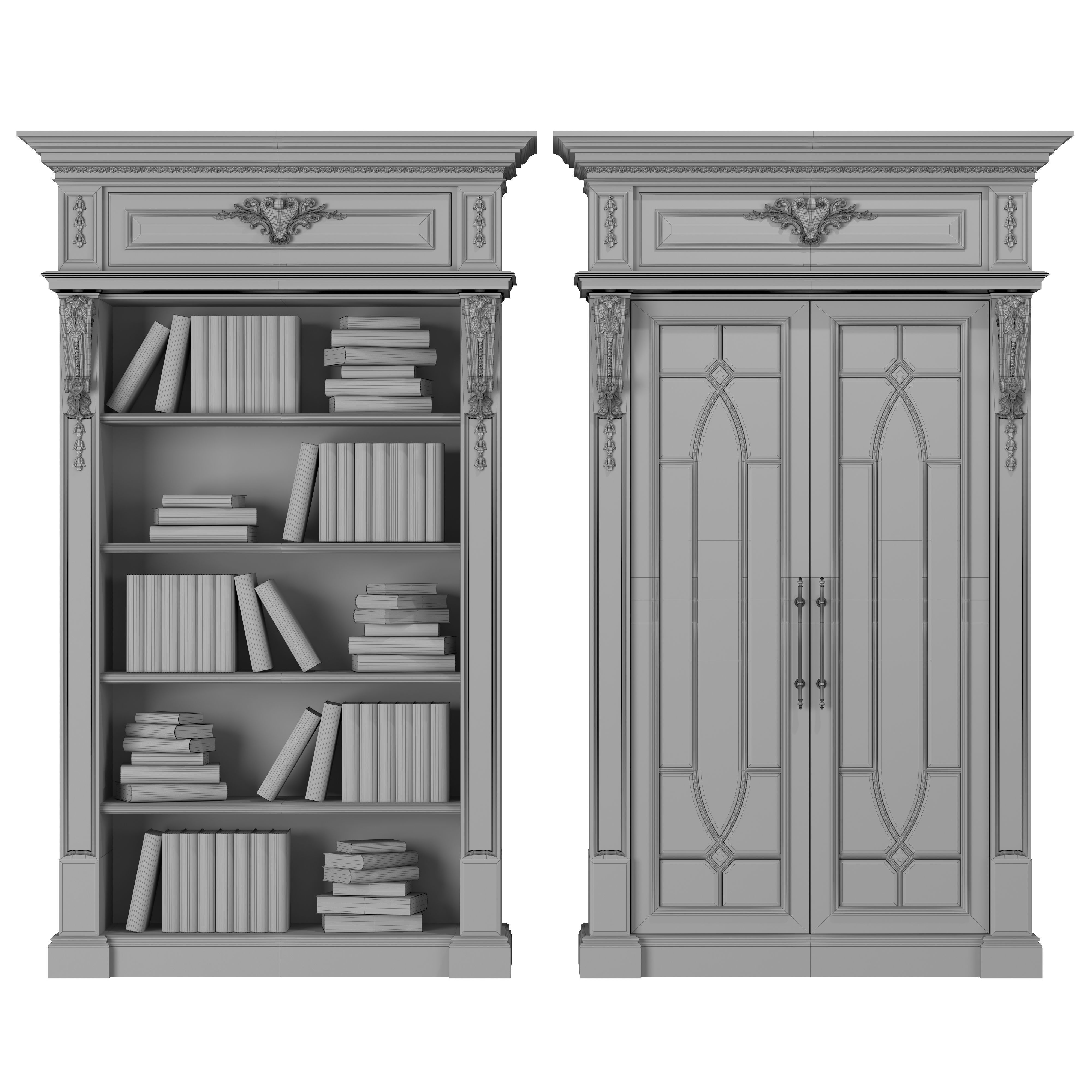 blk wood classical bookcase art 007 3D model_1
