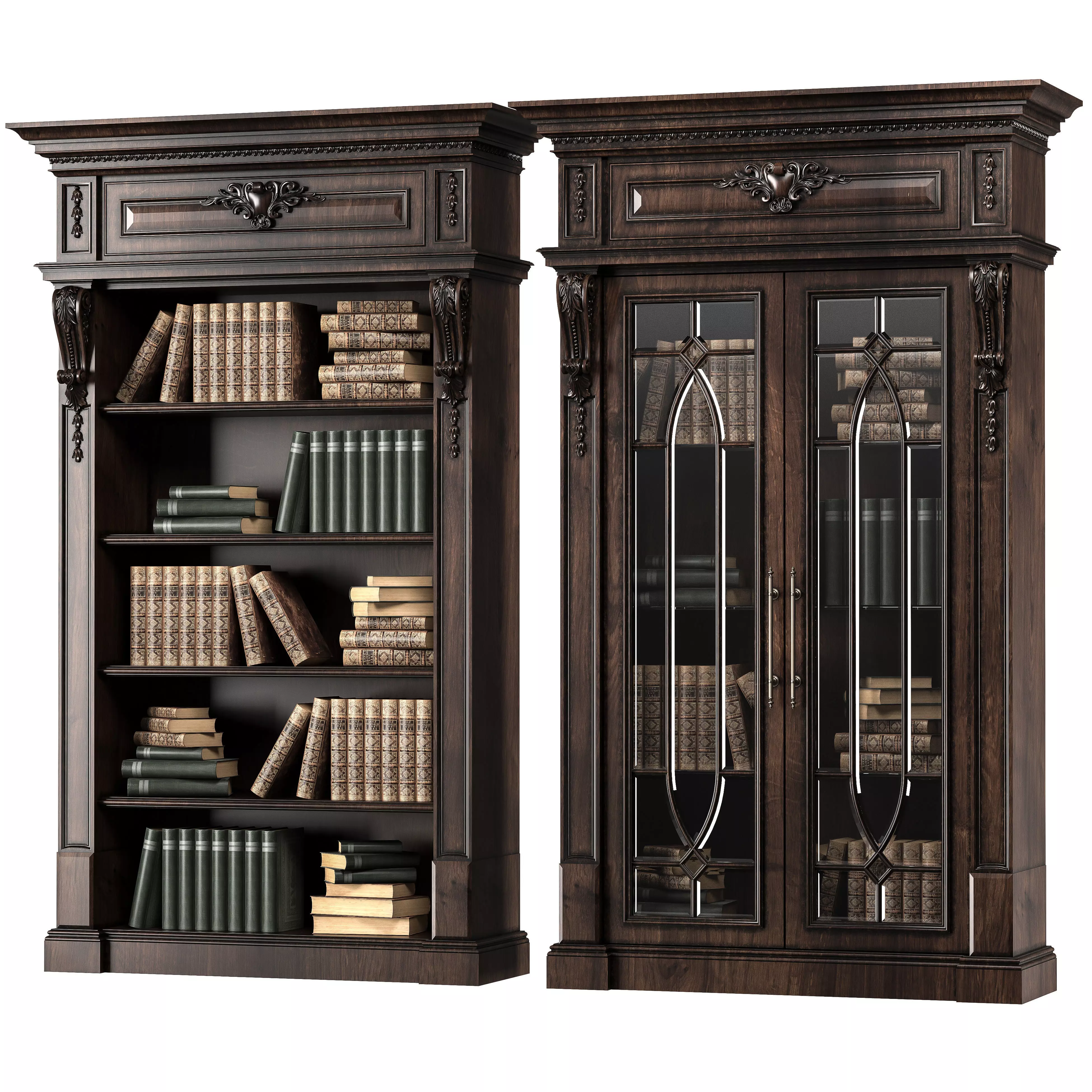 blk wood classical bookcase art 007 3D model_0