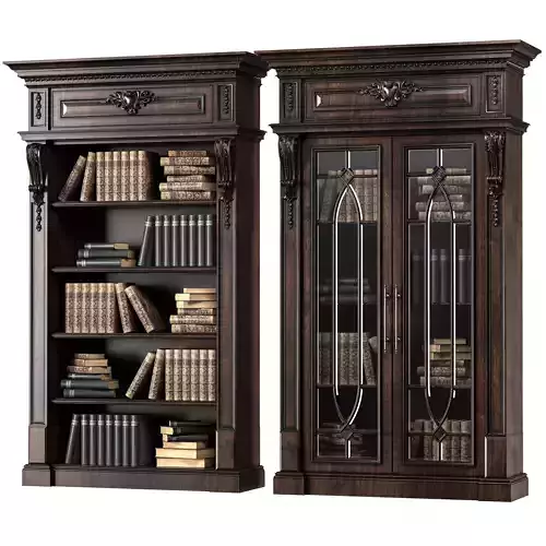 blk wood classical bookcase art 007