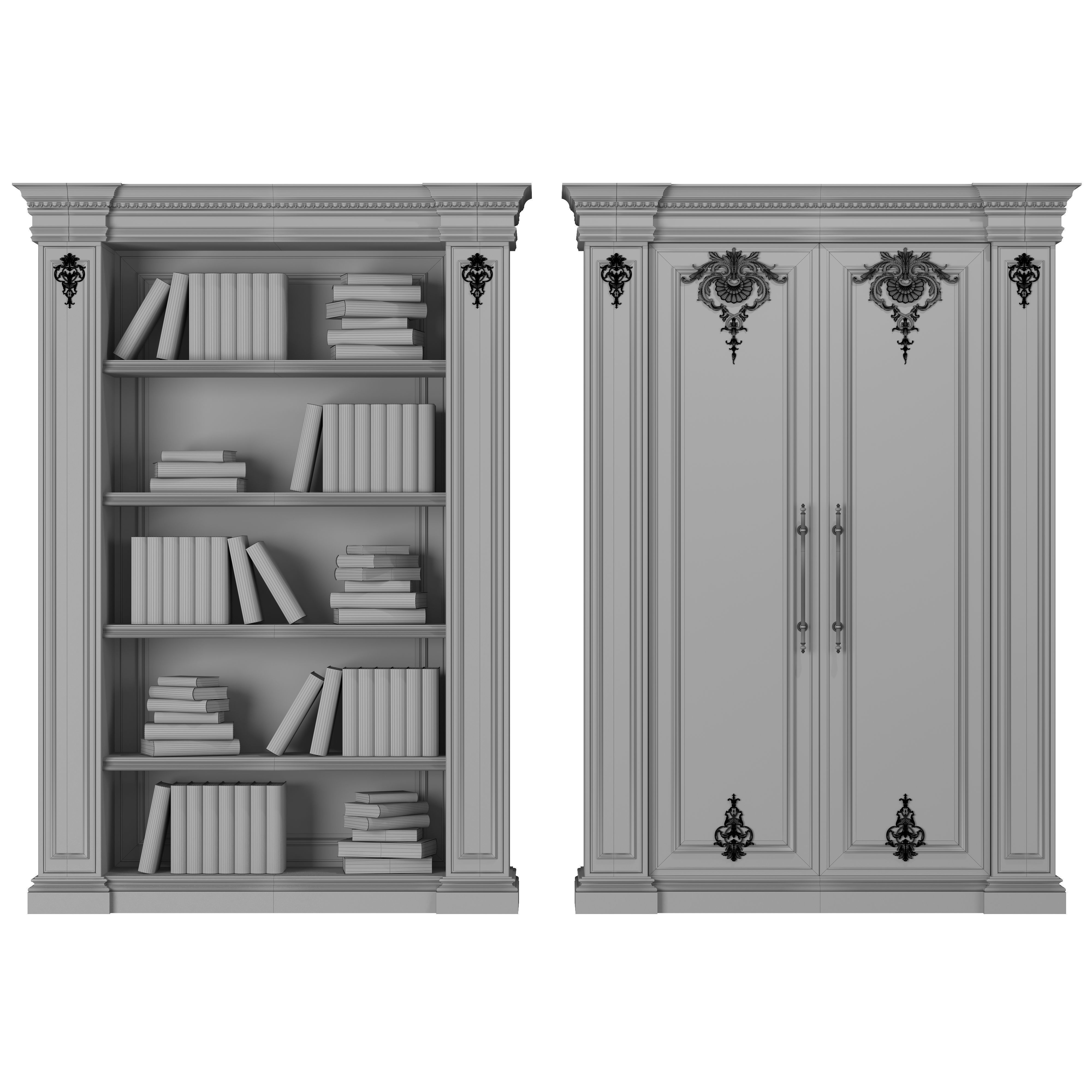 blk wood classical bookcase art 006 3D model_1