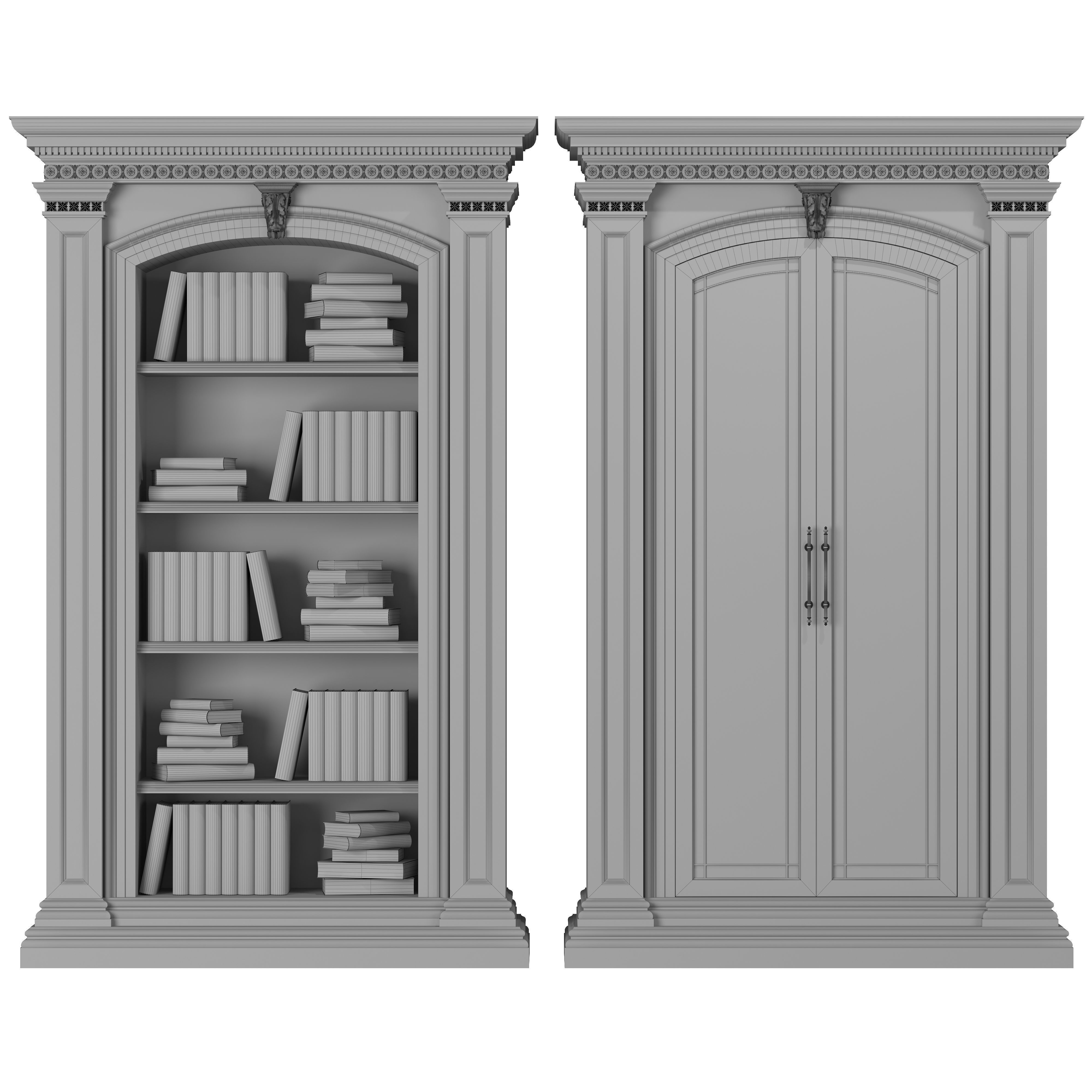 blk wood classical bookcase art 004 3D model_1