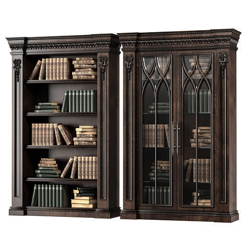 blk wood classical bookcase art 003 3D model
