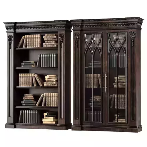 blk wood classical bookcase art 003